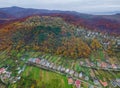 Mountain village skyline aerial view of landscape forest at Carpathians Royalty Free Stock Photo