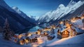 Mountain village in winter on Christmas, landscape with snow and houses Royalty Free Stock Photo