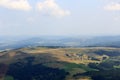 Mountain Wasserkuppe panorama with radar station radar dome and airfield in RhÃ¶n Mountains, Germany Royalty Free Stock Photo