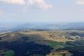 Mountain Wasserkuppe panorama with radar station (radar dome) and airfield in RhÃ¶n Mountains, Germany Royalty Free Stock Photo