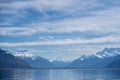 Mountain and Water Background View. Lake Geneva Vevey, Switzerland Royalty Free Stock Photo