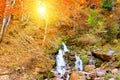 Mountain waterfall in the autumn forest Royalty Free Stock Photo