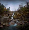 Mountain waterfall. Khibiny Mountains.