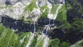 Mountain waterfall landscape. Waterfall mountain view. Top view of green rock waterfall Royalty Free Stock Photo
