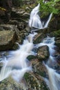 Mountain waterfall river stream view. Forest waterfall in mountains. Small stream in autumn season, colorful landscape. Beautiful Royalty Free Stock Photo