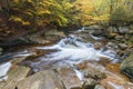 Mountain waterfall river stream view. Forest waterfall in mountains. Small stream in autumn season, colorful landscape. Beautiful Royalty Free Stock Photo