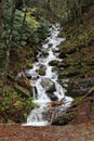 Mountain waterfall rushing down after a fall rain. Royalty Free Stock Photo