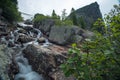 Mountain waterfall. Very beautiful landscape with mountain waterfal