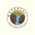 mountain and waterfall with vintage and emblem style logo icon template design. nature, outdoor, vector illustration