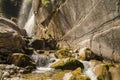 mountain and waterfalls in village theodoriana arta perfecture greece firs forest high rocks butterfly Royalty Free Stock Photo