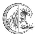 Mountain and Wave Wild Nature Emblem