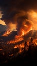 Mountain wildfire Intense flames engulfing the mountainside in a dramatic scene Royalty Free Stock Photo