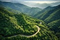 Mountain winding road between forests. Generative AI