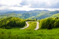 Mountain winding road in Slovakia, view from above with a view of the mountains Royalty Free Stock Photo