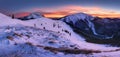 Mountain winter landcape panorama at sunset