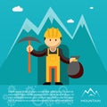 Mountain worker with pick and sack of gold