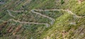 Zigzag mountain road in Tenerife island, long shot