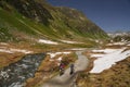 Mountainbikers riding in the Alps Royalty Free Stock Photo