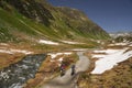 Mountainbikers riding in the Alps Royalty Free Stock Photo