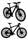 Mountainbikes Bicycles black Vector Silhouettes Royalty Free Stock Photo