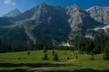 Mountainbiking through Kleiner Ahornboden in the Karwendel mountains, Austria Royalty Free Stock Photo