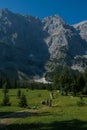 Mountainbiking through Kleiner Ahornboden in the Karwendel mountains, Austria Royalty Free Stock Photo