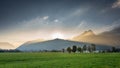 Mountainchain Hahnenkamm in Tyrol with sunbeams