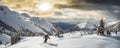 Mountaineer backcountry ski walking ski alpinist in the mountains. Ski touring in alpine landscape . generative ai