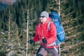 Mountaineer with a backpack.