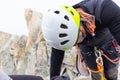 Mountaineer climbing glacier Mont Blanc mountains, France Alps