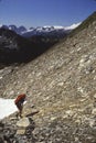 Mountaineer climbing the Sinister Peak in North Cascades National Park, Washington