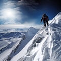 Mountaineer climbs a snowy peak, nature, mountains