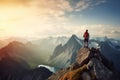 A Mountaineer Conquers The Summit Savoring The Breathtaking View And The Achievement Of Reaching New Heights - Generative AI