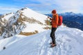 The mountaineer photographing with the mobile phone Royalty Free Stock Photo