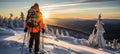 Mountaineer ski touring in snowy alpine landscape winter adventure extreme sport concept