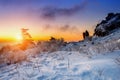 Mountaineer stands on the peak in Winter,Deogyusan national park in korea.