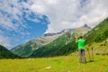 Mountaineer taking photo alpine landscape, Austria