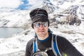 Mountaineer tourist selfie snow mountains hiking, Bolivia.