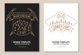 Mountaineering camp badge. Vector illustration. Set of Line art flyer, brochure, banner, poster with ice axe, forest Royalty Free Stock Photo