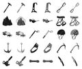 Mountaineering and climbing black,monochrome icons in set collection for design. Equipment and accessories vector symbol Royalty Free Stock Photo