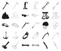 Mountaineering and climbing black,outline icons in set collection for design. Equipment and accessories vector symbol