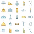 Mountaineering equipment icons set vector color