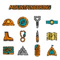 Mountaineering flat icon set