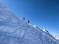 Mountaineering on the glacier Ducan above Monstein. Extremely steep terrain. ice ax and crampons. Ski touring, Skimo