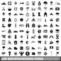 100 mountaineering icons set, simple style