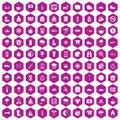 100 mountaineering icons hexagon violet