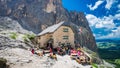 RIFUGIO VICENZA, SASSOLUNGO MASSIF, ITALY, JULY 1, 2018 Royalty Free Stock Photo