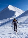 Mountaineering scene in the alps during winter