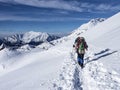 Mountaineering scene in the alps during winter