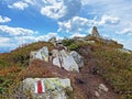 Mountaineering signposts and markings on peaks and slopes of the Pilatus mountain range and in the Emmental Alps, Alpnach